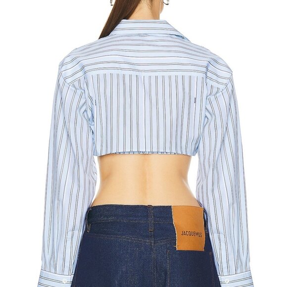 NEW NWOT JACQUEMUS La Chemise Bahia Courte in Print Blue Stripe FWRD crop top - Picture 3 of 3